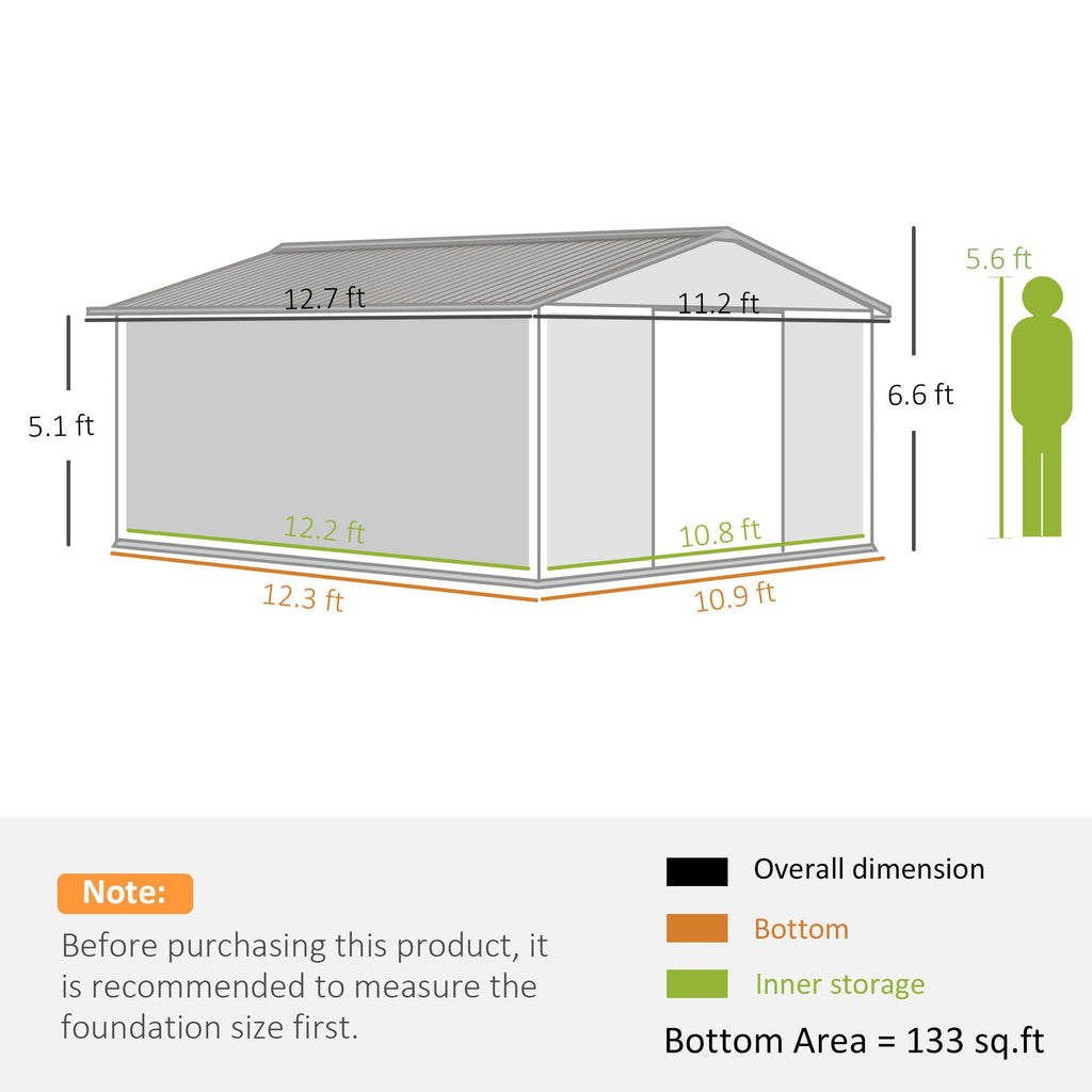 White Metal Garden Shed with Double Locking Doors for Yard Tools & Bikes