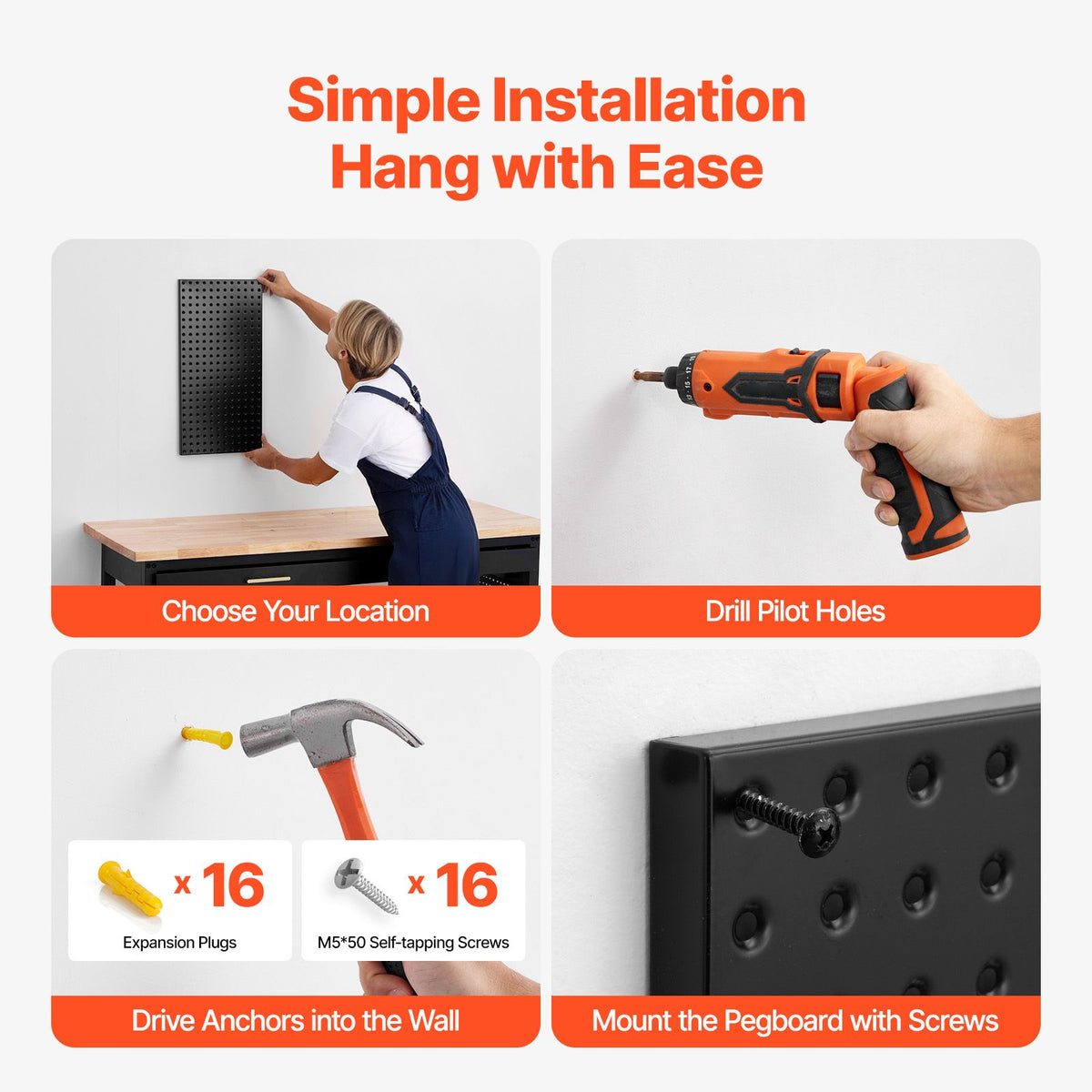 Four-Panel Wall Pegboard Organizer with Accessories