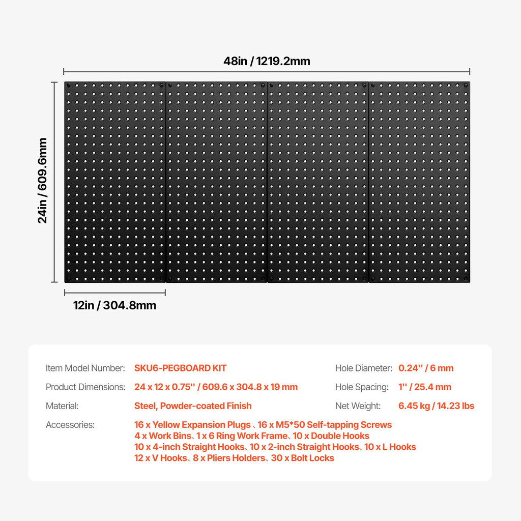 Four-Panel Wall Pegboard Organizer with Accessories
