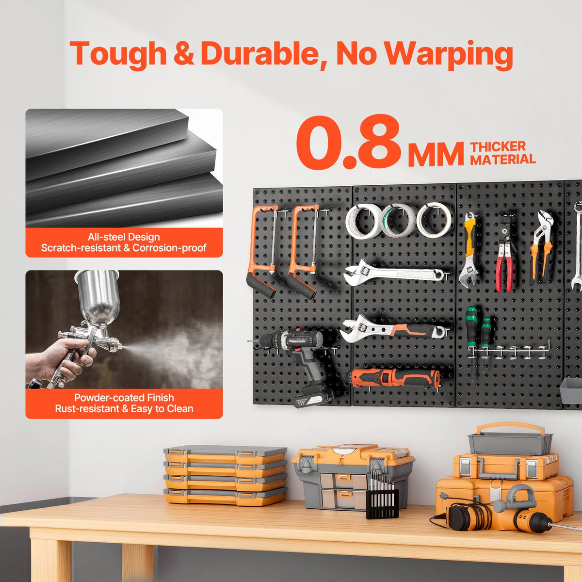 Four-Panel Wall Pegboard Organizer with Accessories