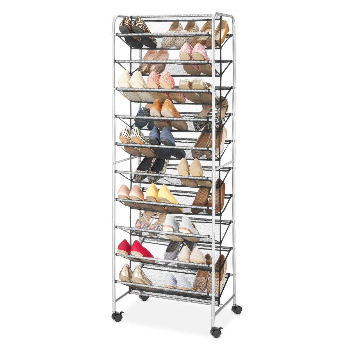 Rolling Shoe Rack with Locking Wheels for Entryway Storage