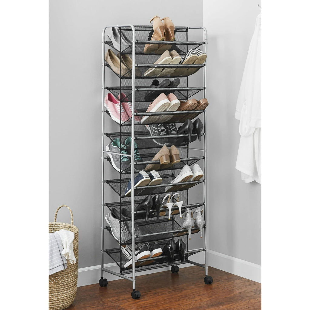 Rolling Shoe Rack with Locking Wheels for Entryway Storage