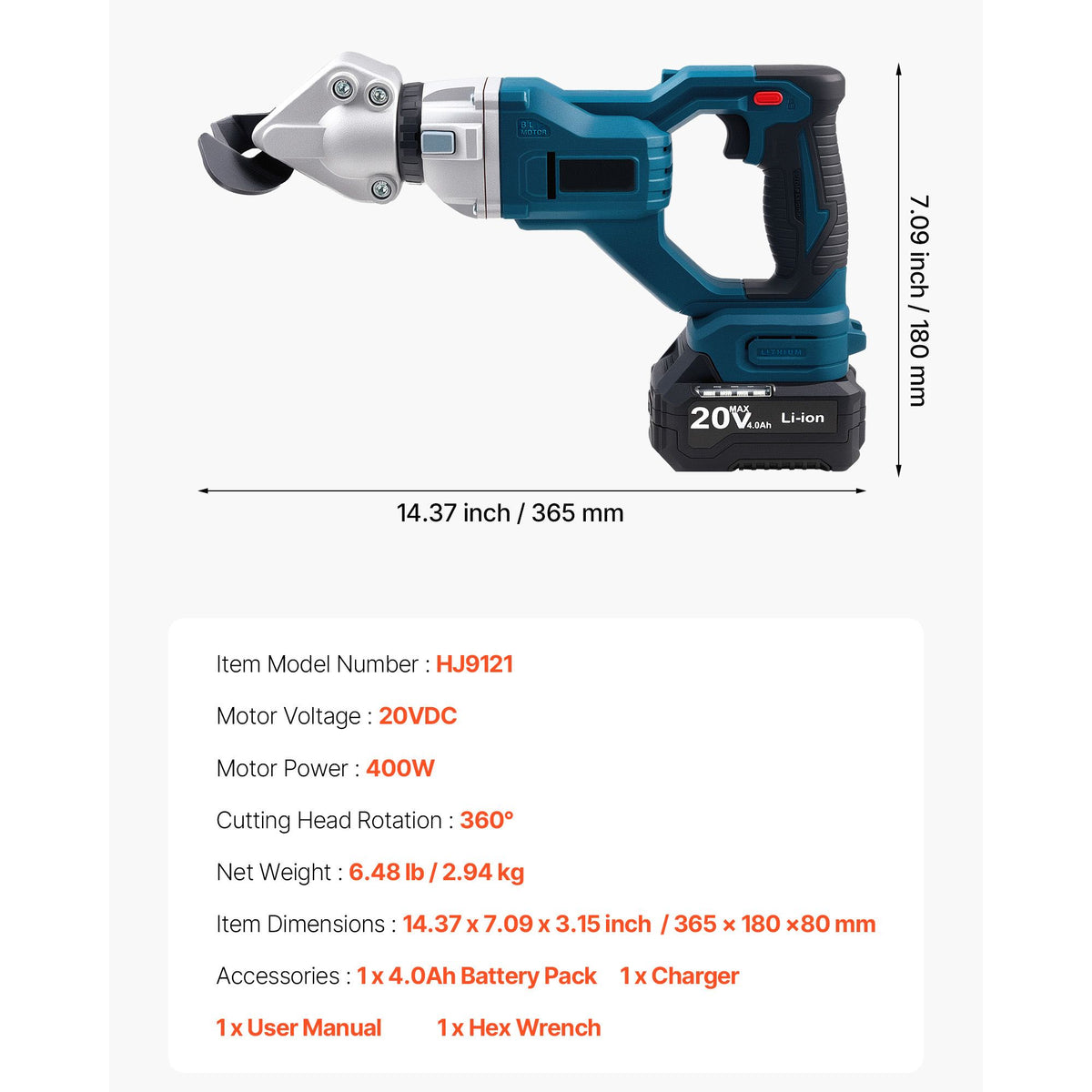 Cordless Metal Shear with Pivoting Cutting Head