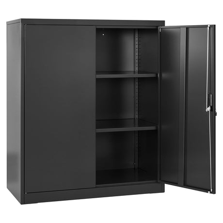 Black Lockable Storage Cabinet with Adjustable Shelves