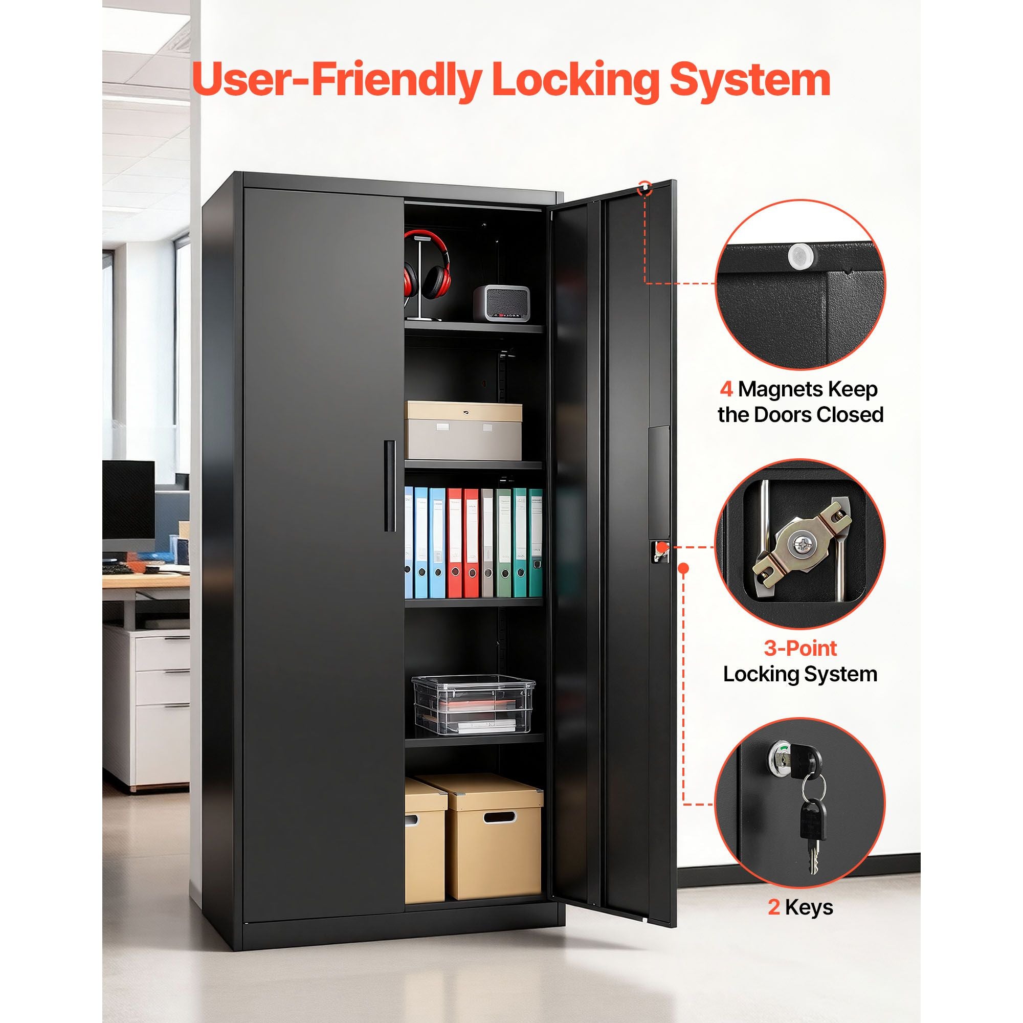 Lockable Storage Cabinet with Adjustable Shelves