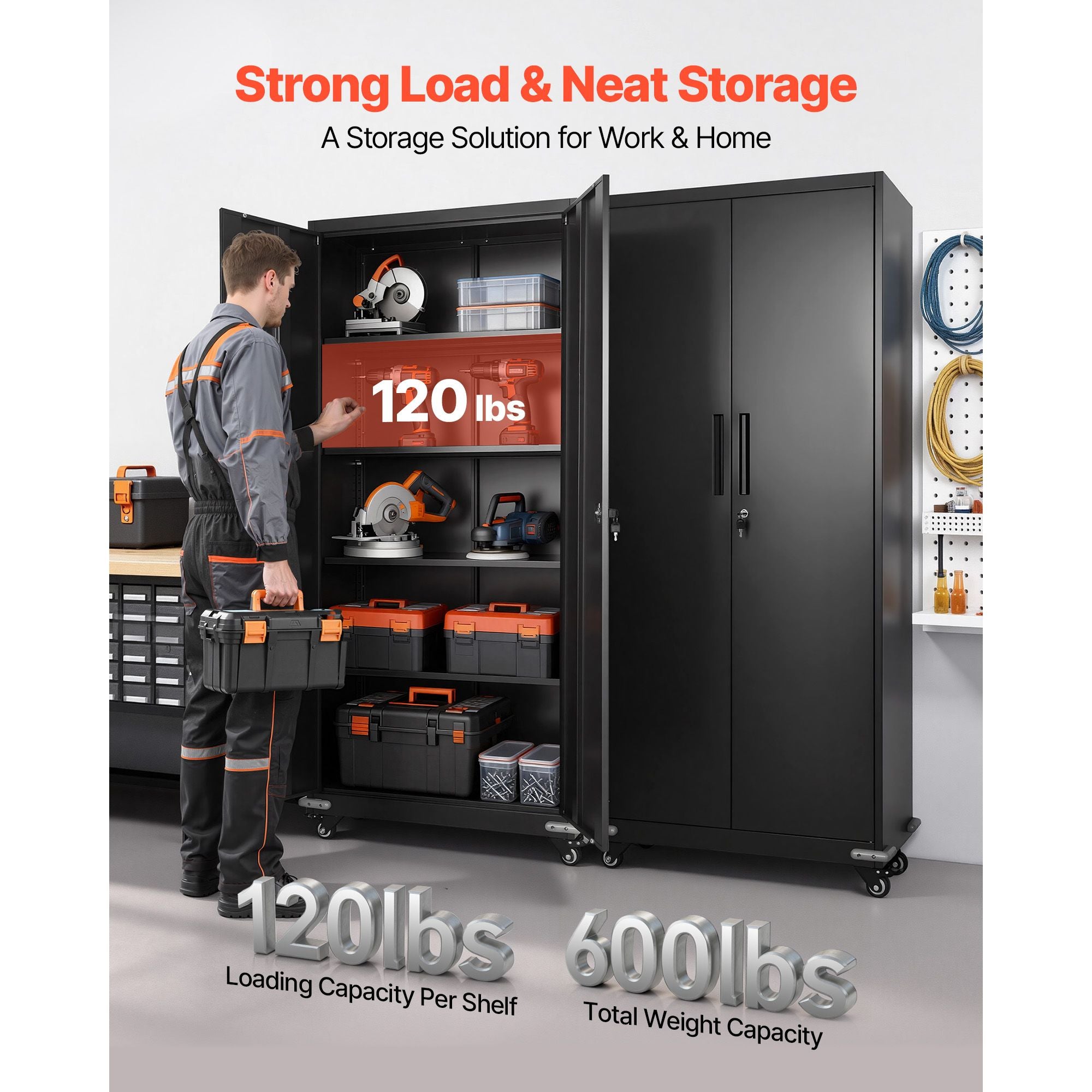 Metal Storage Cabinet, Rolling Steel Garage Cabinet with 4 Adjustable Shelves, 2