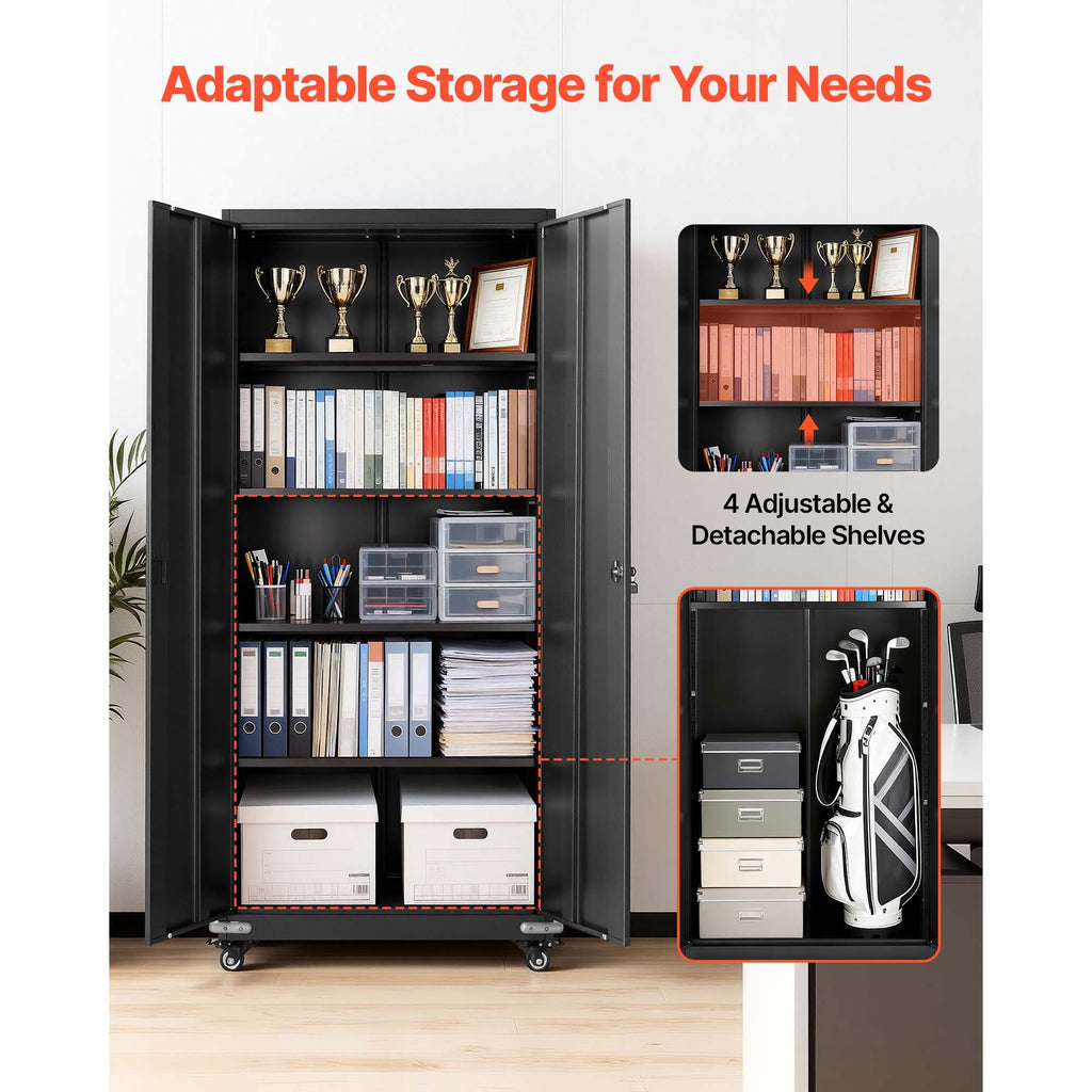 Metal Storage Cabinet, Rolling Steel Garage Cabinet with 4 Adjustable Shelves, 2