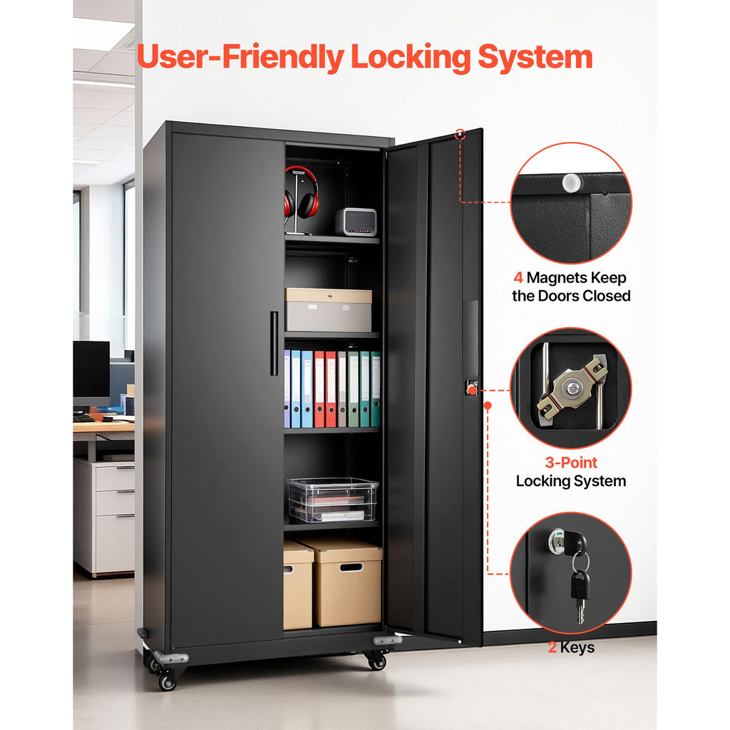 Metal Storage Cabinet, Rolling Steel Garage Cabinet with 4 Adjustable Shelves, 2