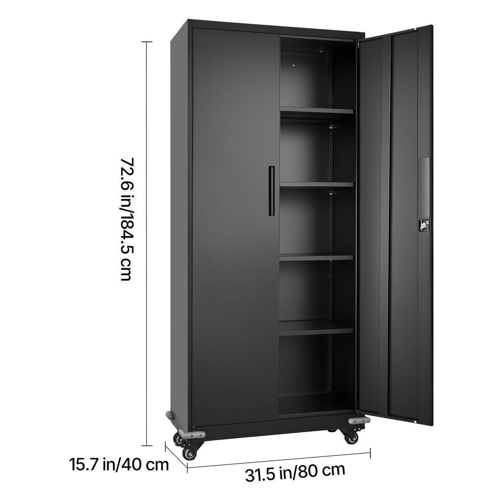 Metal Storage Cabinet, Rolling Steel Garage Cabinet with 4 Adjustable Shelves, 2