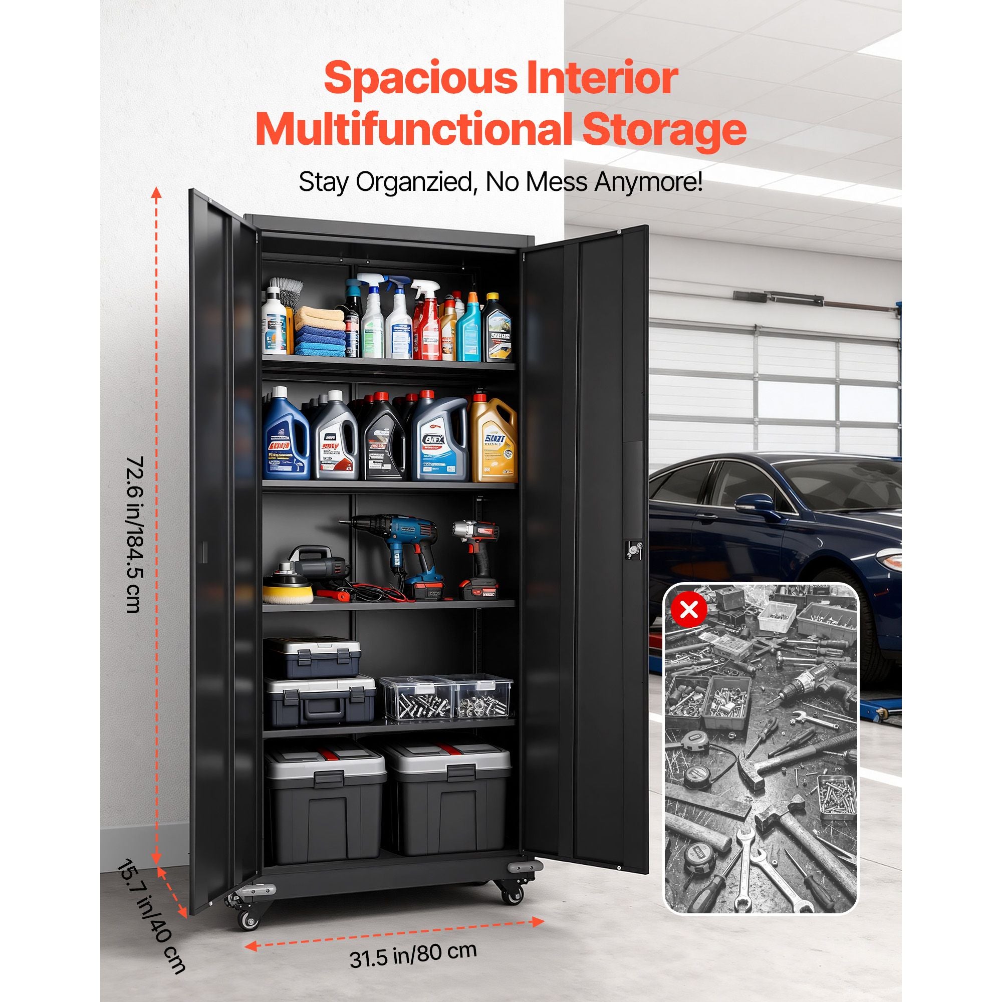 Metal Storage Cabinet, Rolling Steel Garage Cabinet with 4 Adjustable Shelves, 2