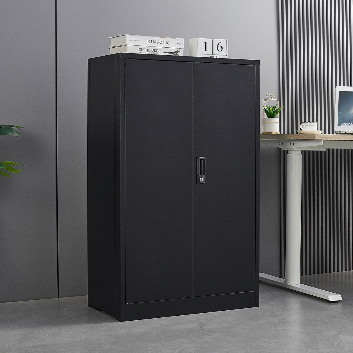 Folding Lockable Storage Cabinet with Adjustable Dividers