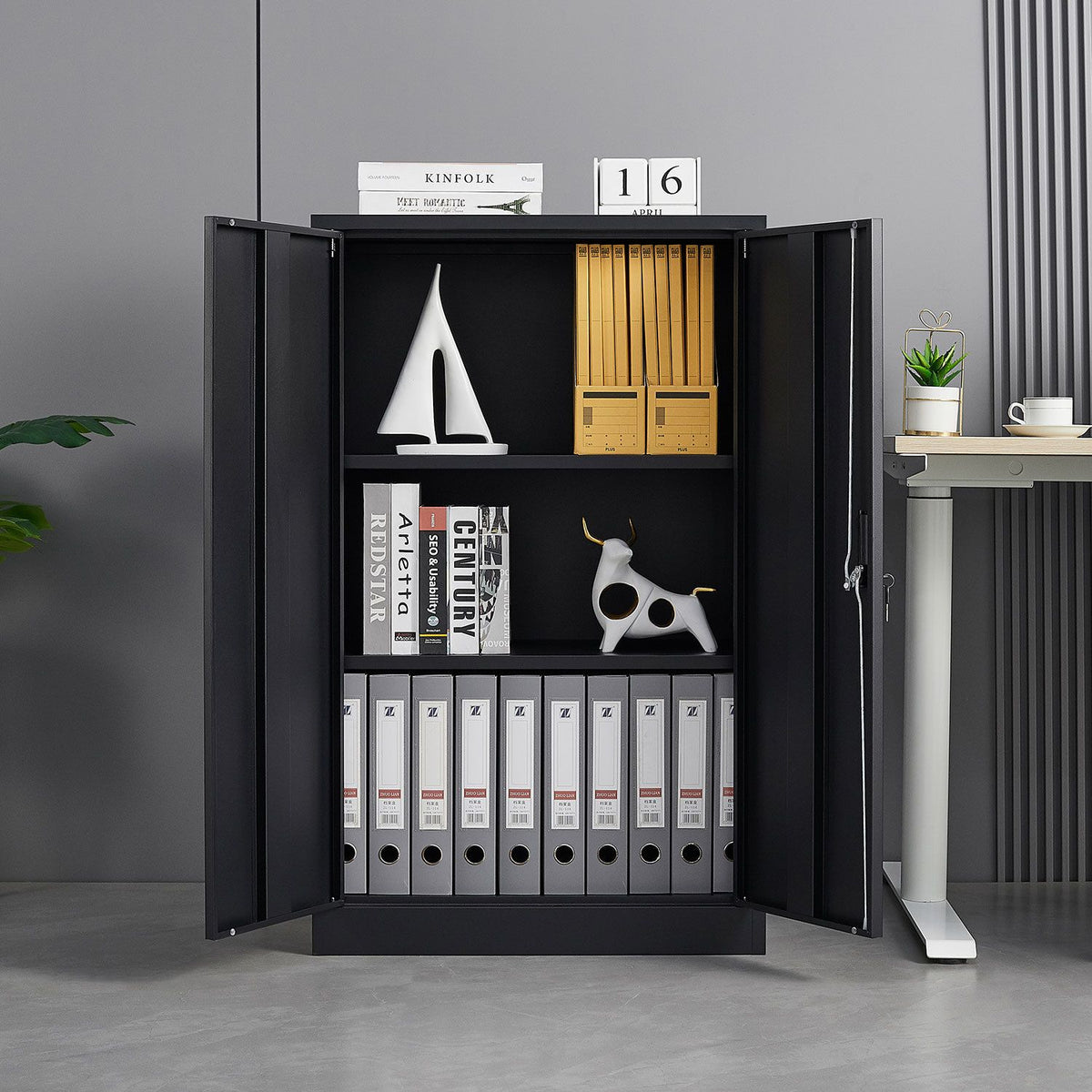 Folding Lockable Storage Cabinet with Adjustable Dividers