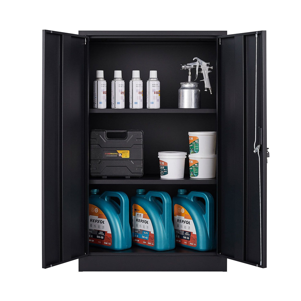 Folding Lockable Storage Cabinet with Adjustable Dividers