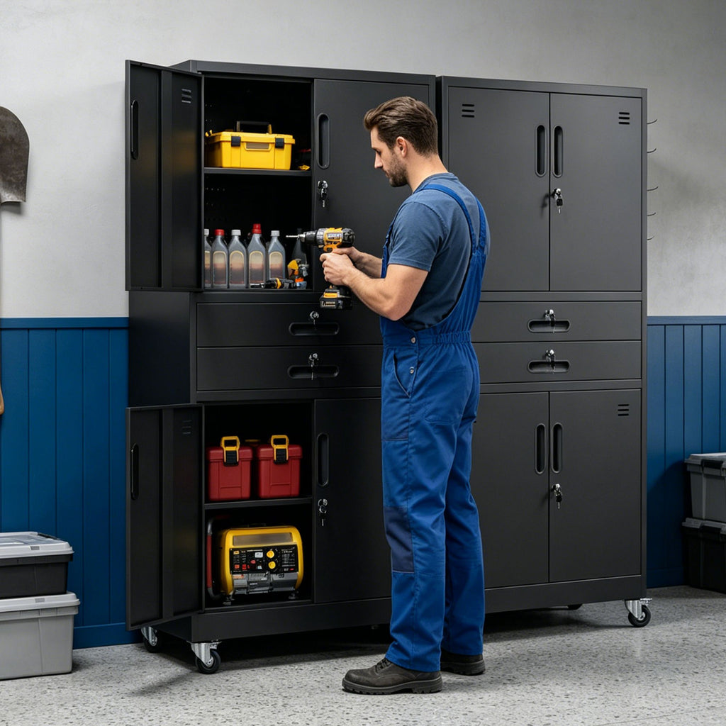 Rolling Locking Cabinet with Pegboard and Drawers