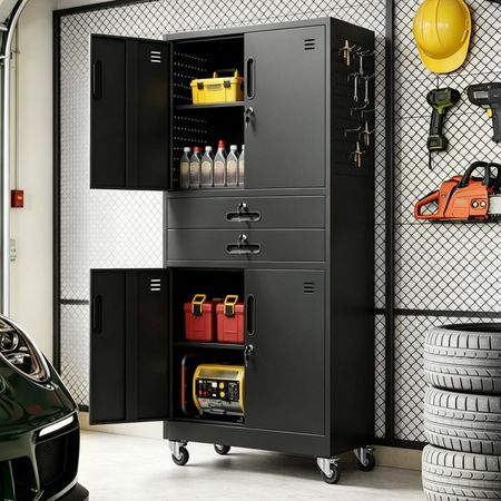 Rolling Locking Cabinet with Pegboard and Drawers