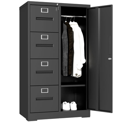 Vertical Filing Cabinet with Lock and 4 Drawers - Home Office Storage