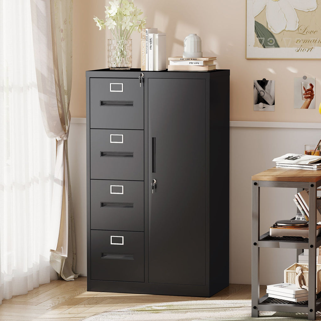 Vertical Filing Cabinet with Lock and 4 Drawers - Home Office Storage
