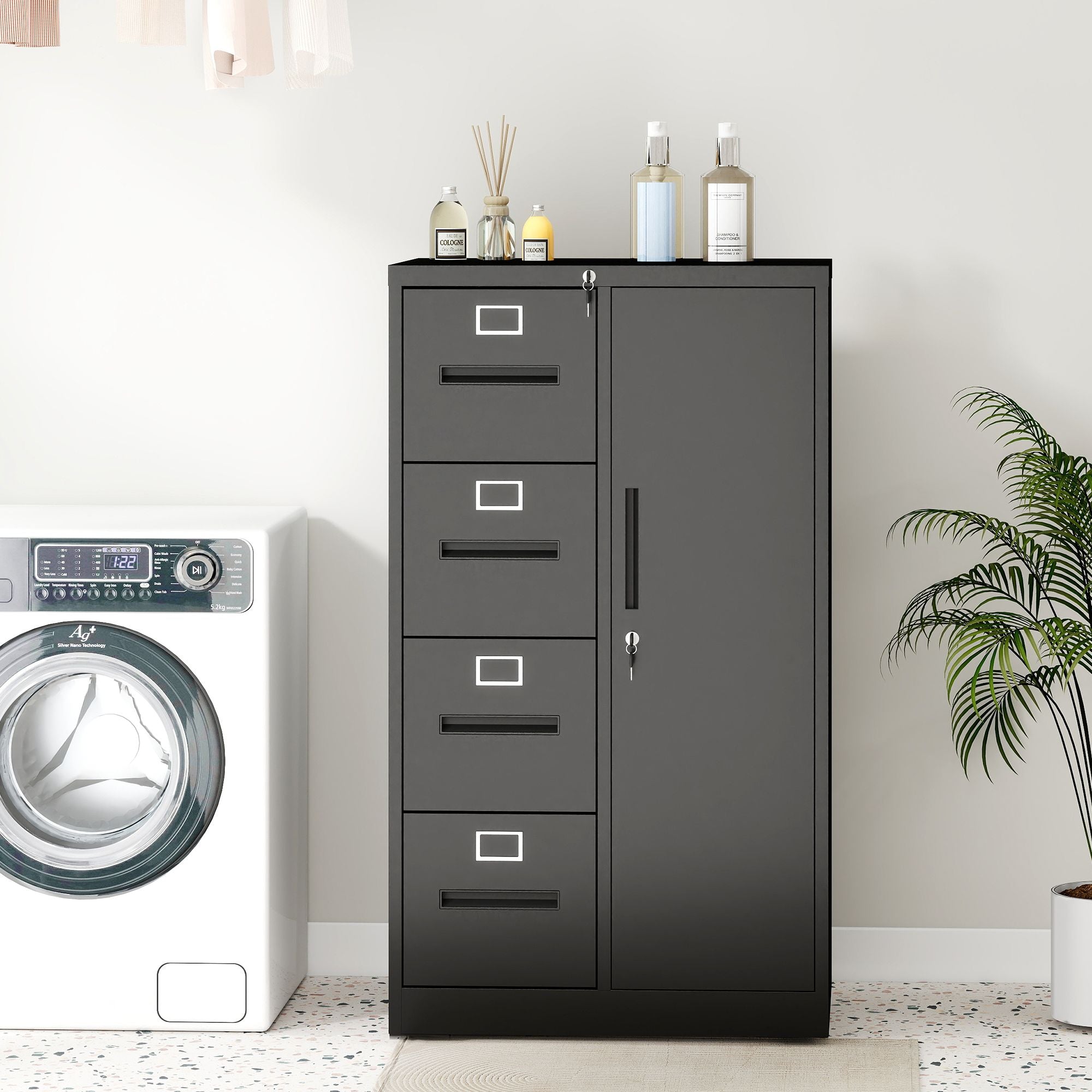 Vertical Filing Cabinet with Lock and 4 Drawers - Home Office Storage