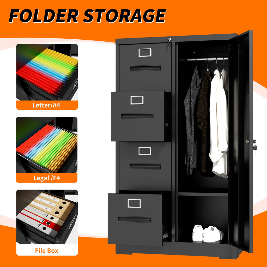 Vertical Filing Cabinet with Lock and 4 Drawers - Home Office Storage