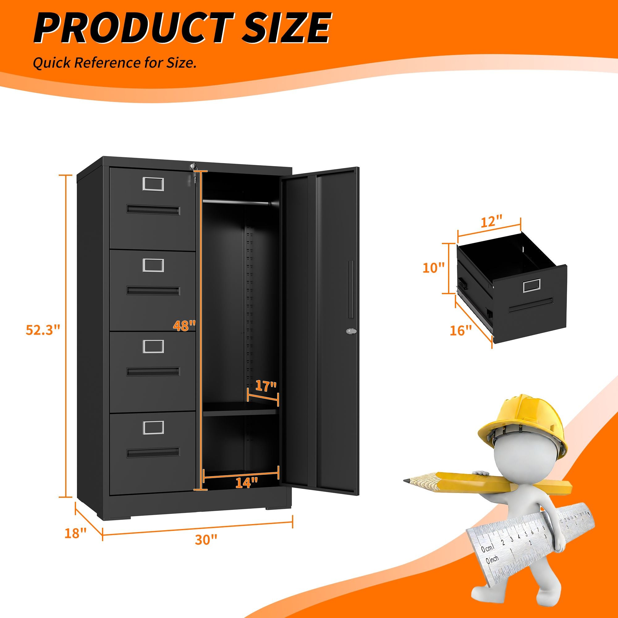 Vertical Filing Cabinet with Lock and 4 Drawers - Home Office Storage