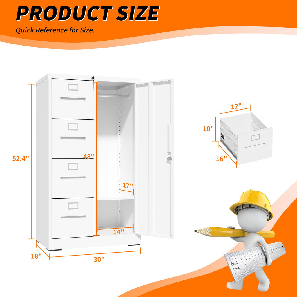 Four-Drawer Filing Cabinet with Wardrobe Compartment