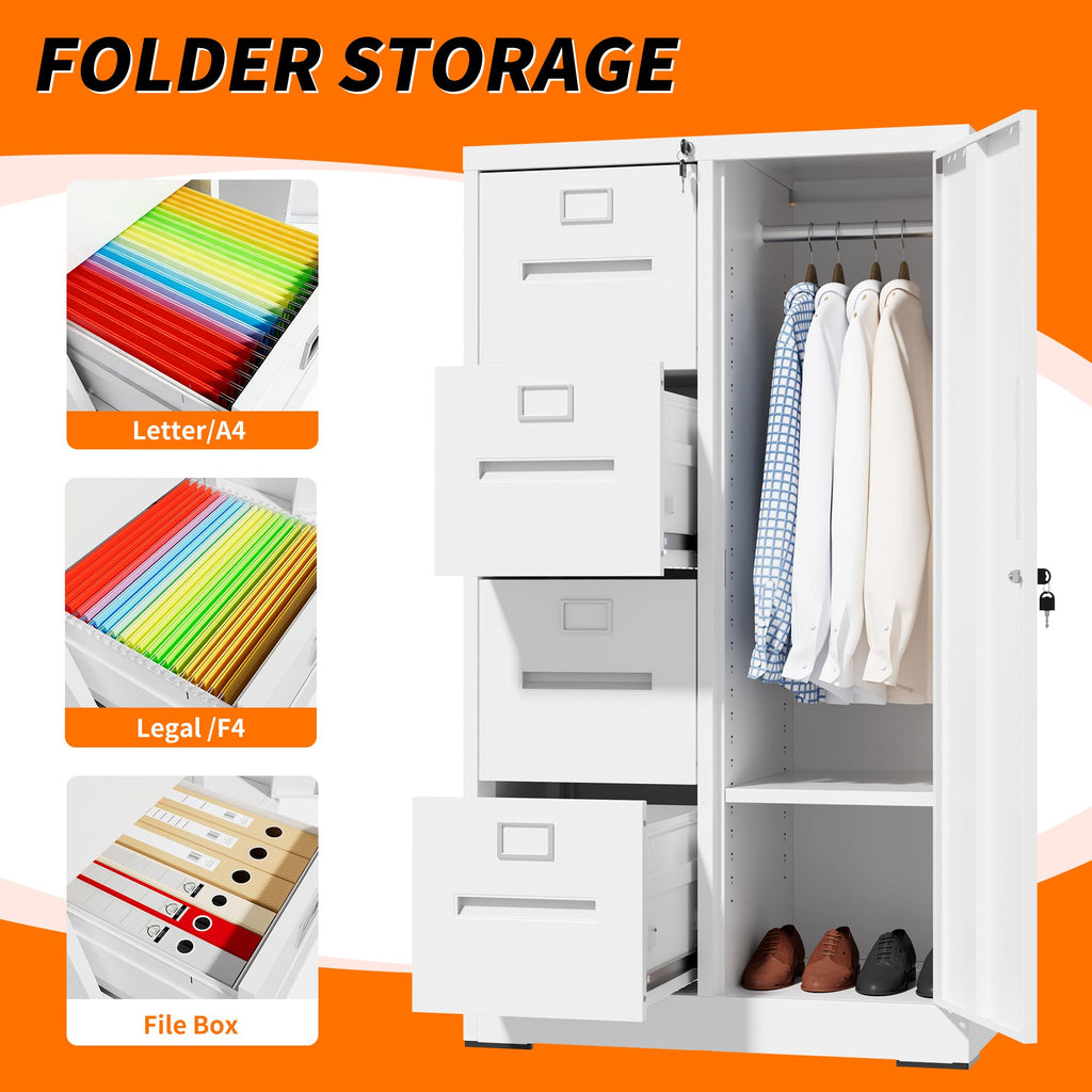 Four-Drawer Filing Cabinet with Wardrobe Compartment