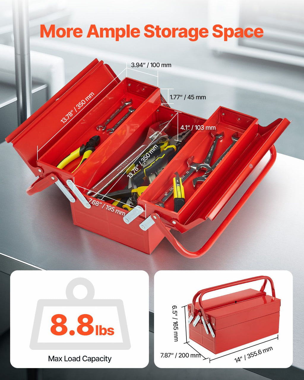 Portable Cantilever Metal Tool Box with Lock Hole