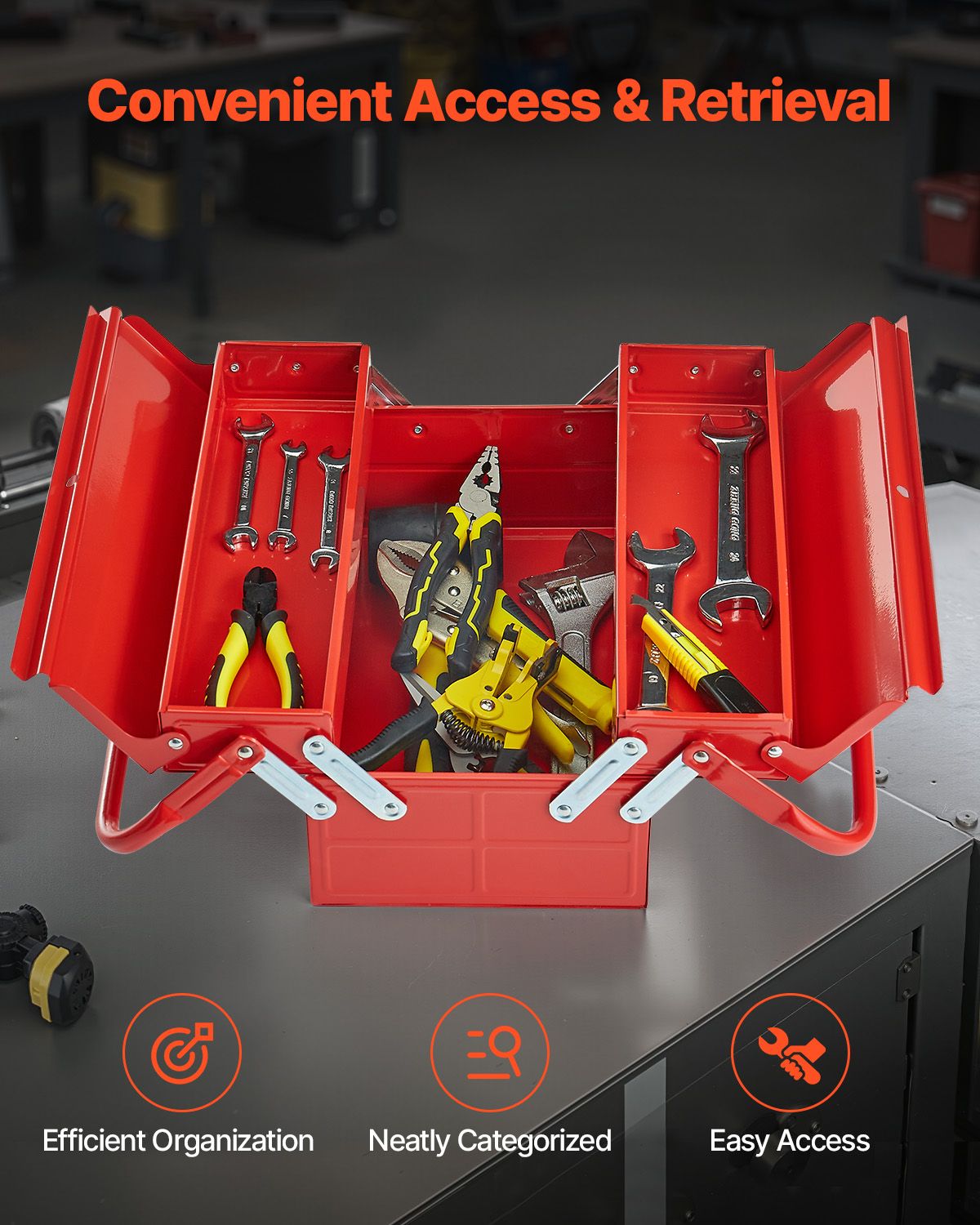 Portable Cantilever Metal Tool Box with Lock Hole