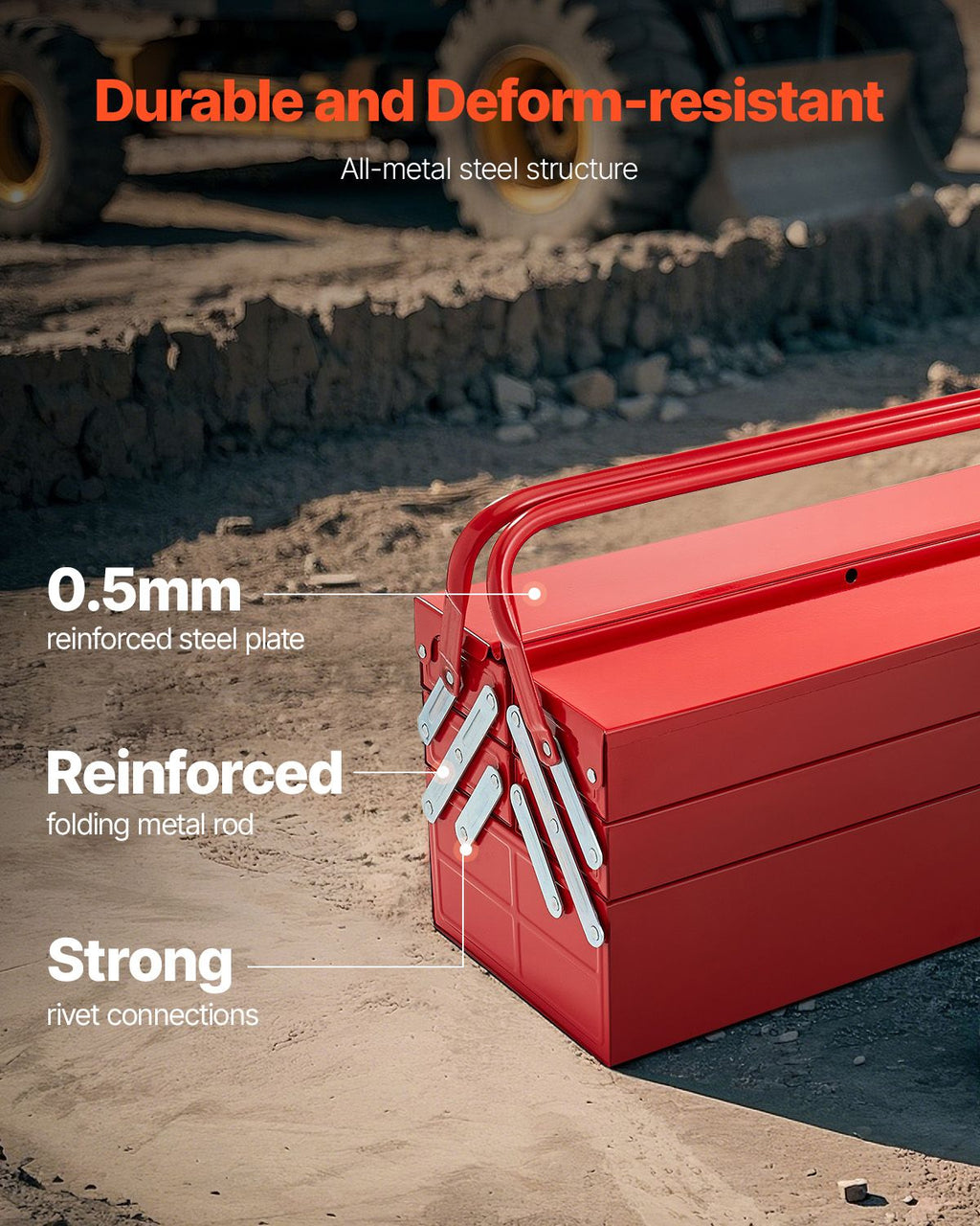 Portable Cantilever Tool Box with Lock Hole and Dual Handles