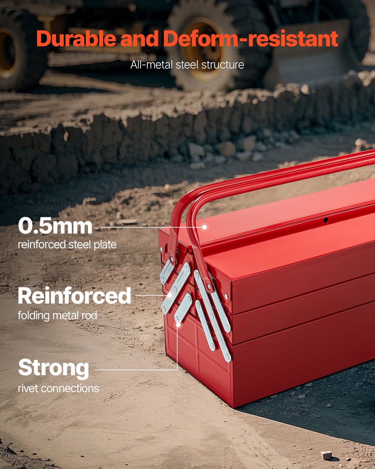 Portable Cantilever Tool Box with Lock Hole and Dual Handles