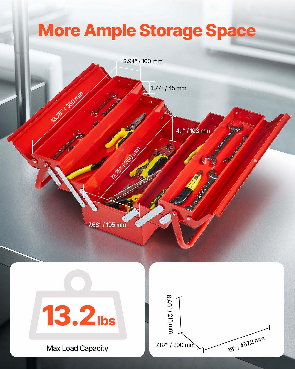 Portable Cantilever Tool Box with Lock Hole and Dual Handles