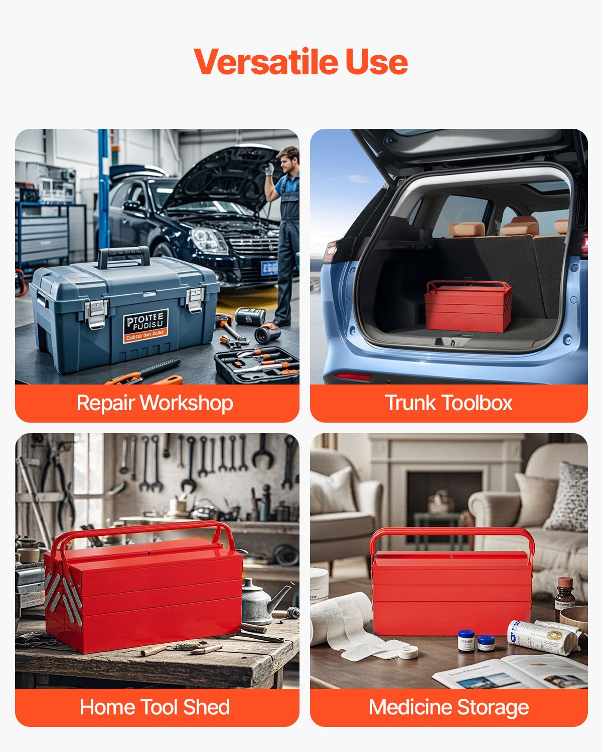 Portable Cantilever Tool Box with Lock Hole and Dual Handles