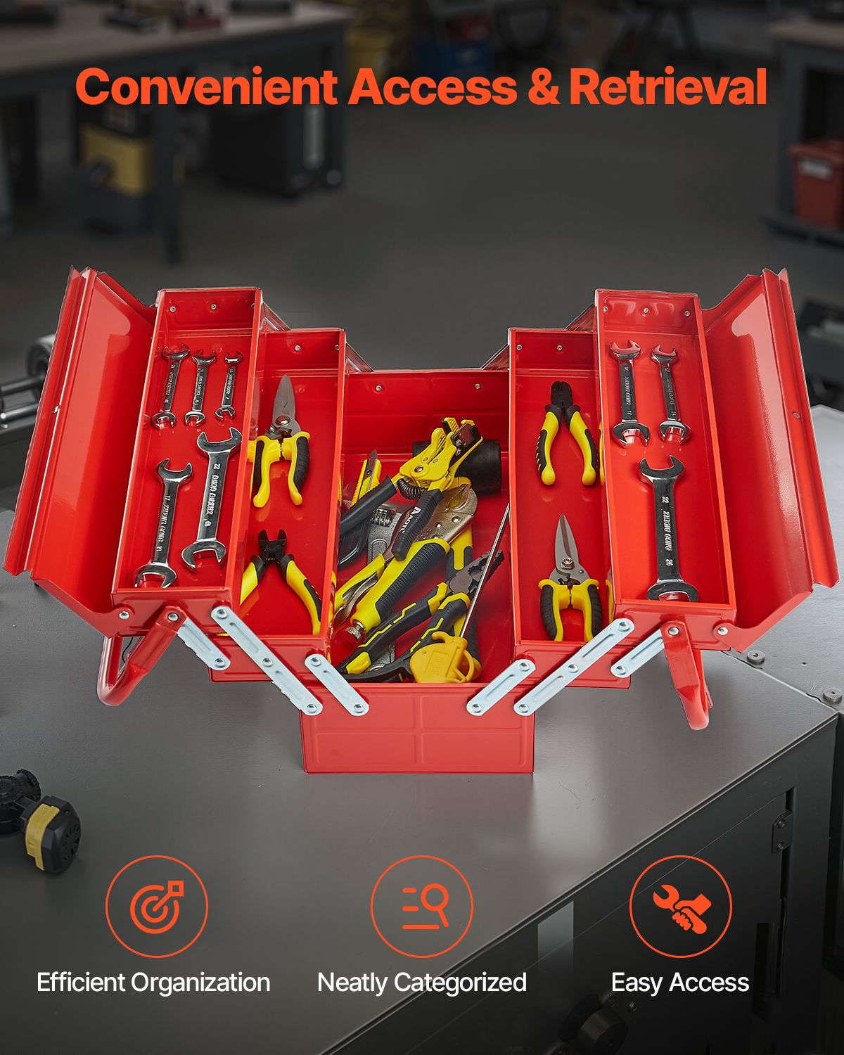 Portable Cantilever Tool Box with Lock Hole and Dual Handles