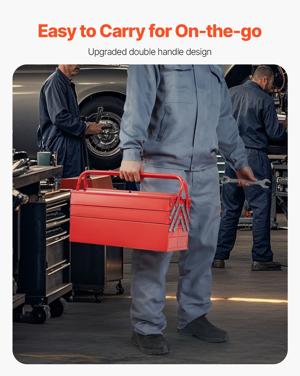 Portable Cantilever Tool Box with Lock Hole and Dual Handles