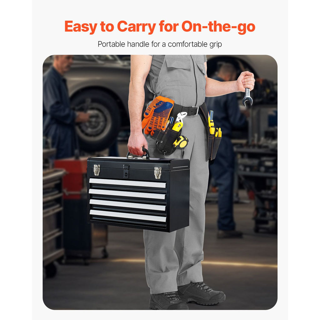 Portable Metal Tool Box with 4 Drawers: Secure, Smooth, everyday
