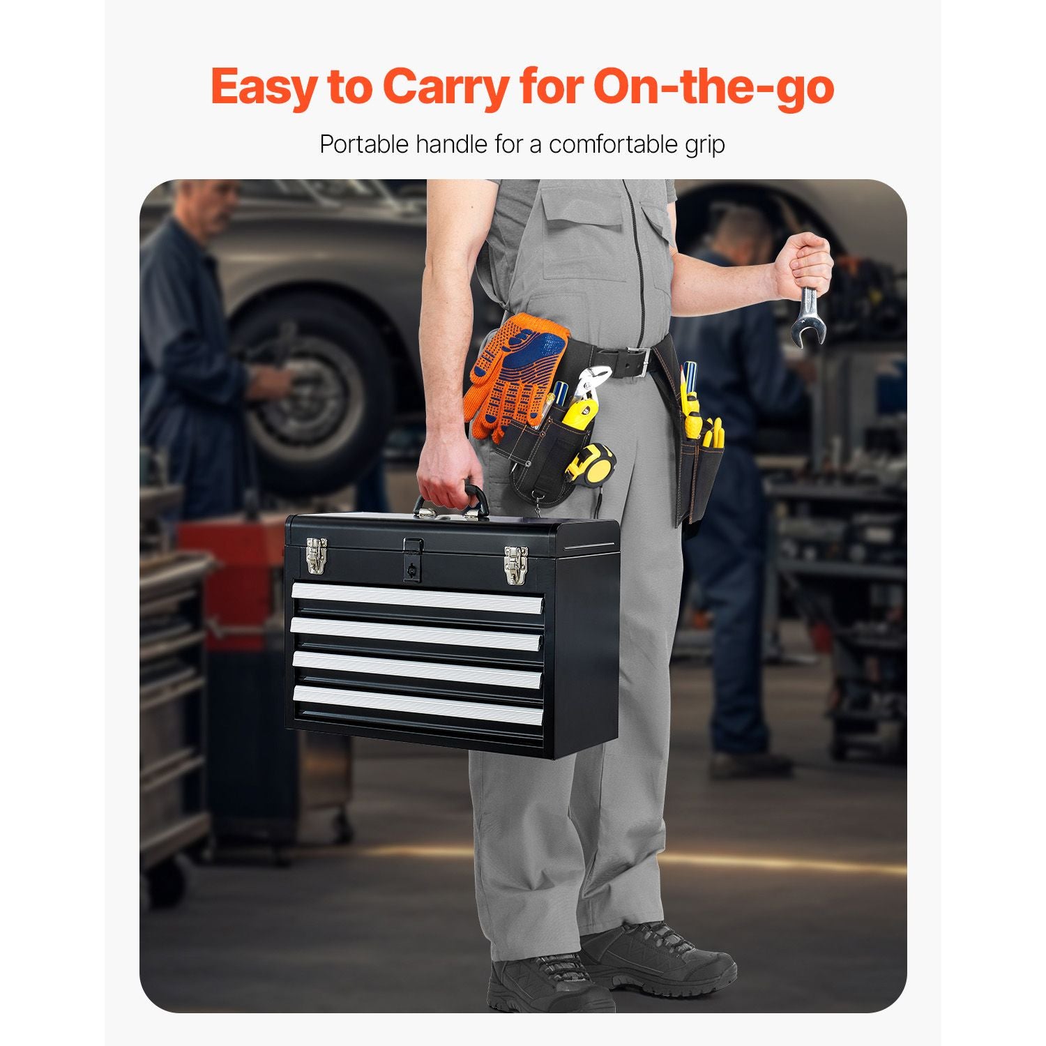 Portable Metal Tool Box with 4 Drawers: Secure, Smooth, everyday