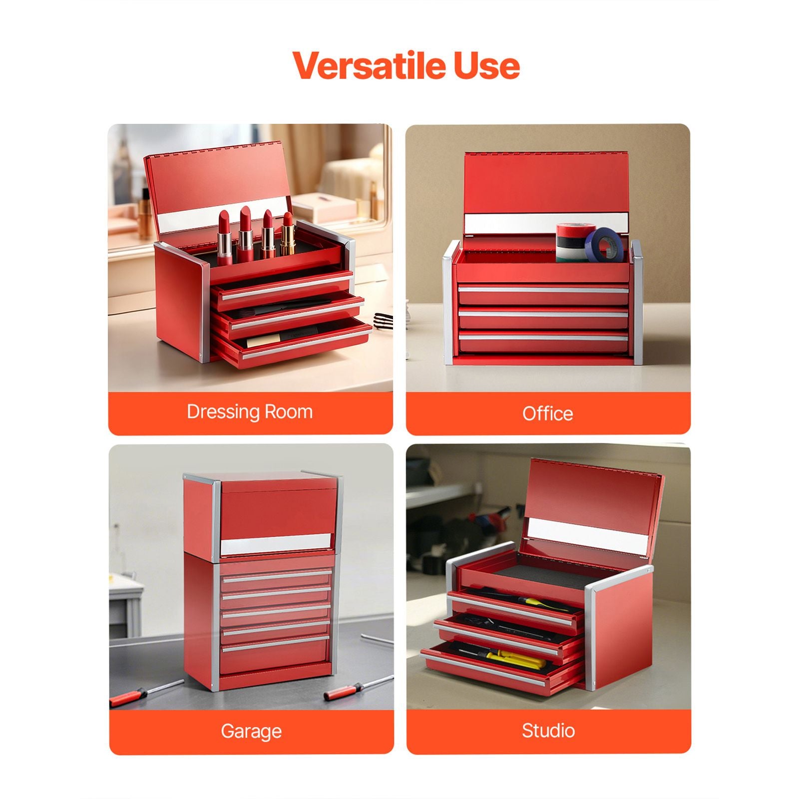 VEVOR Portable Three-Drawer Tool Box in Red