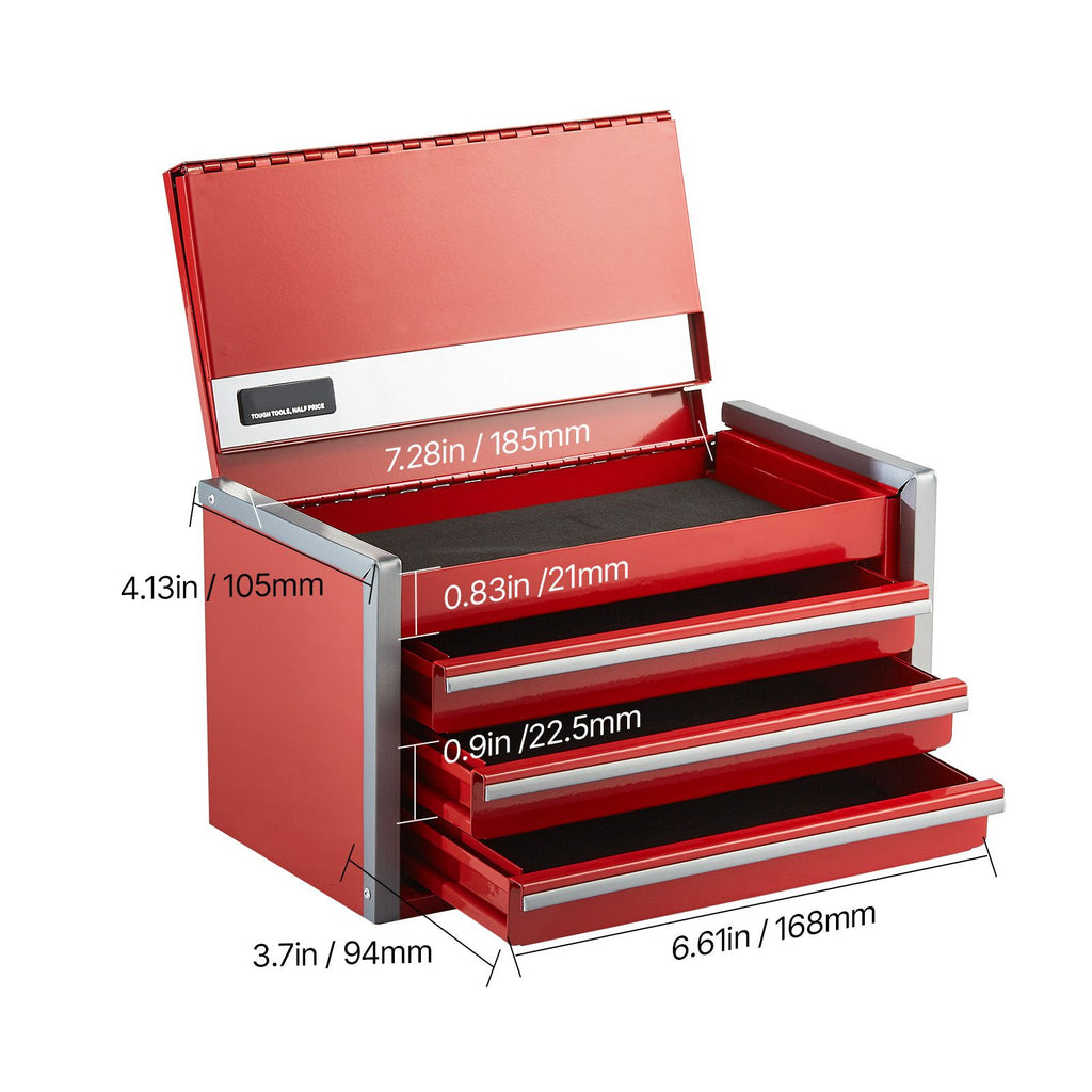 VEVOR Portable Three-Drawer Tool Box in Red