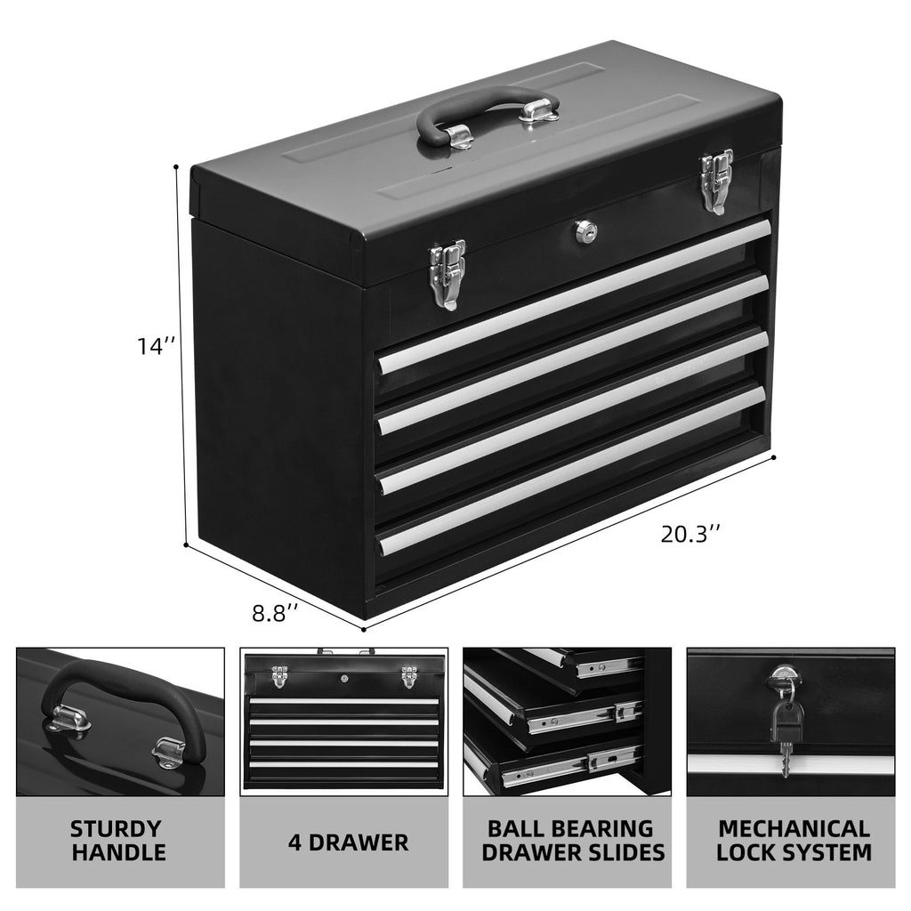 Portable Four-Drawer Tool Chest with Lock