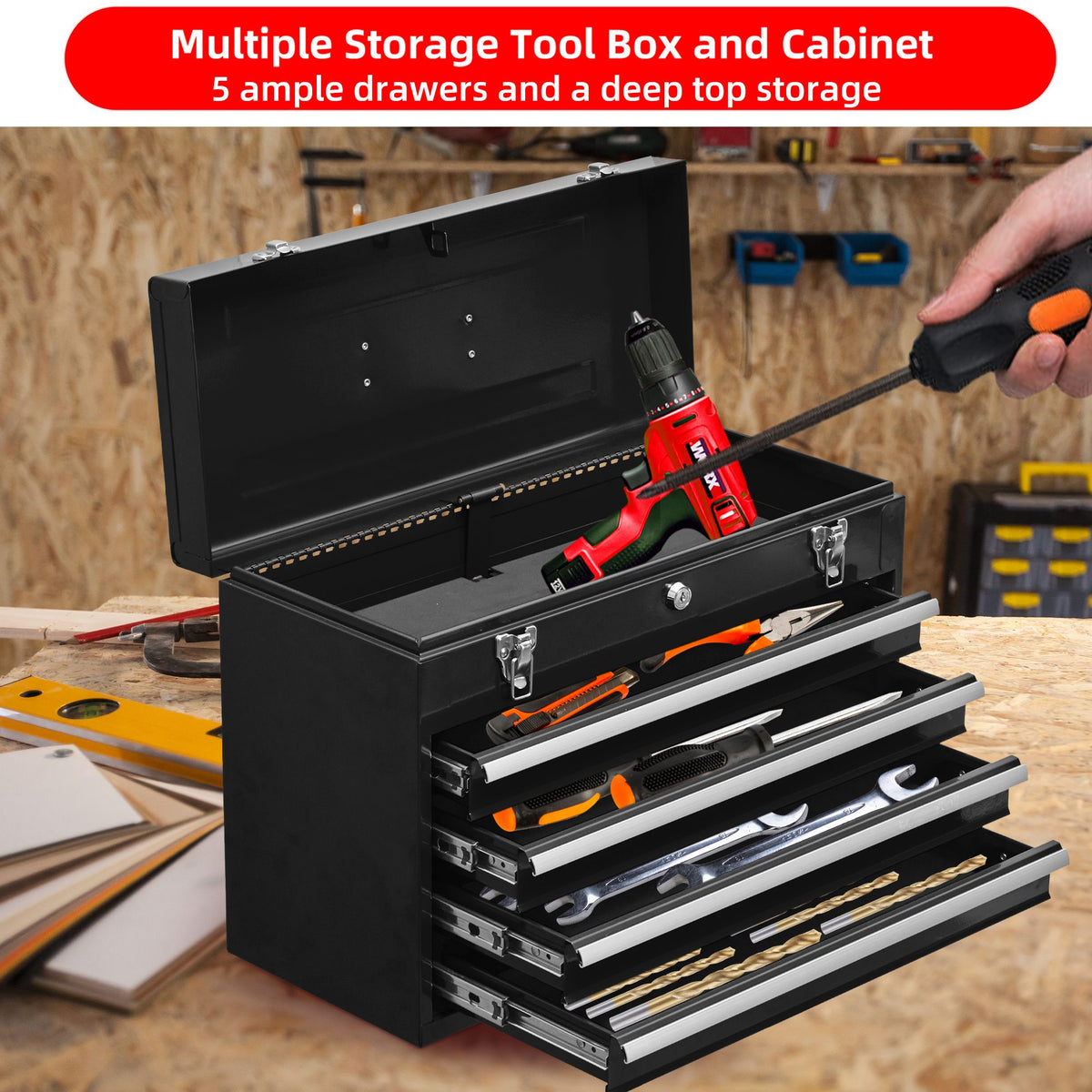 Portable Four-Drawer Tool Chest with Lock