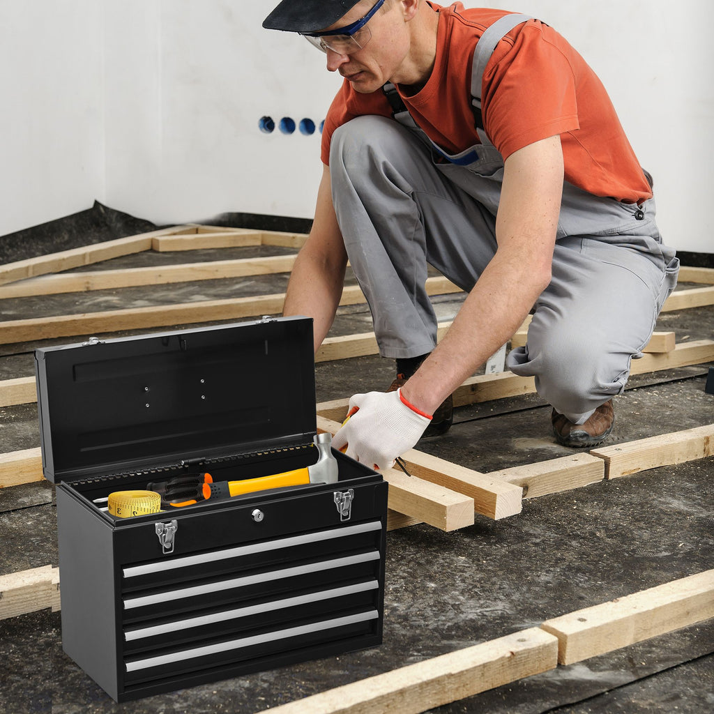 Portable Four-Drawer Tool Chest with Lock