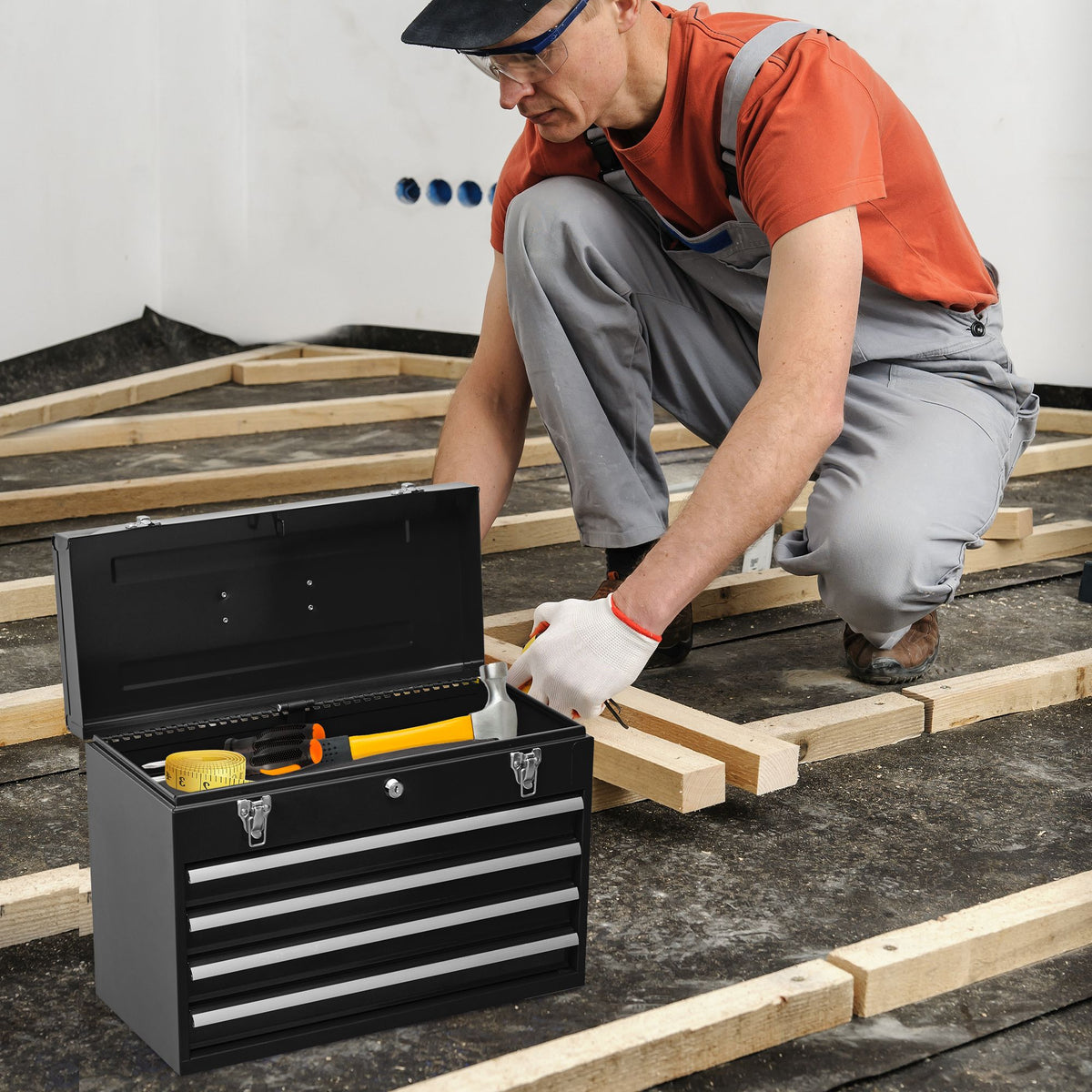 Portable Four-Drawer Tool Chest with Lock