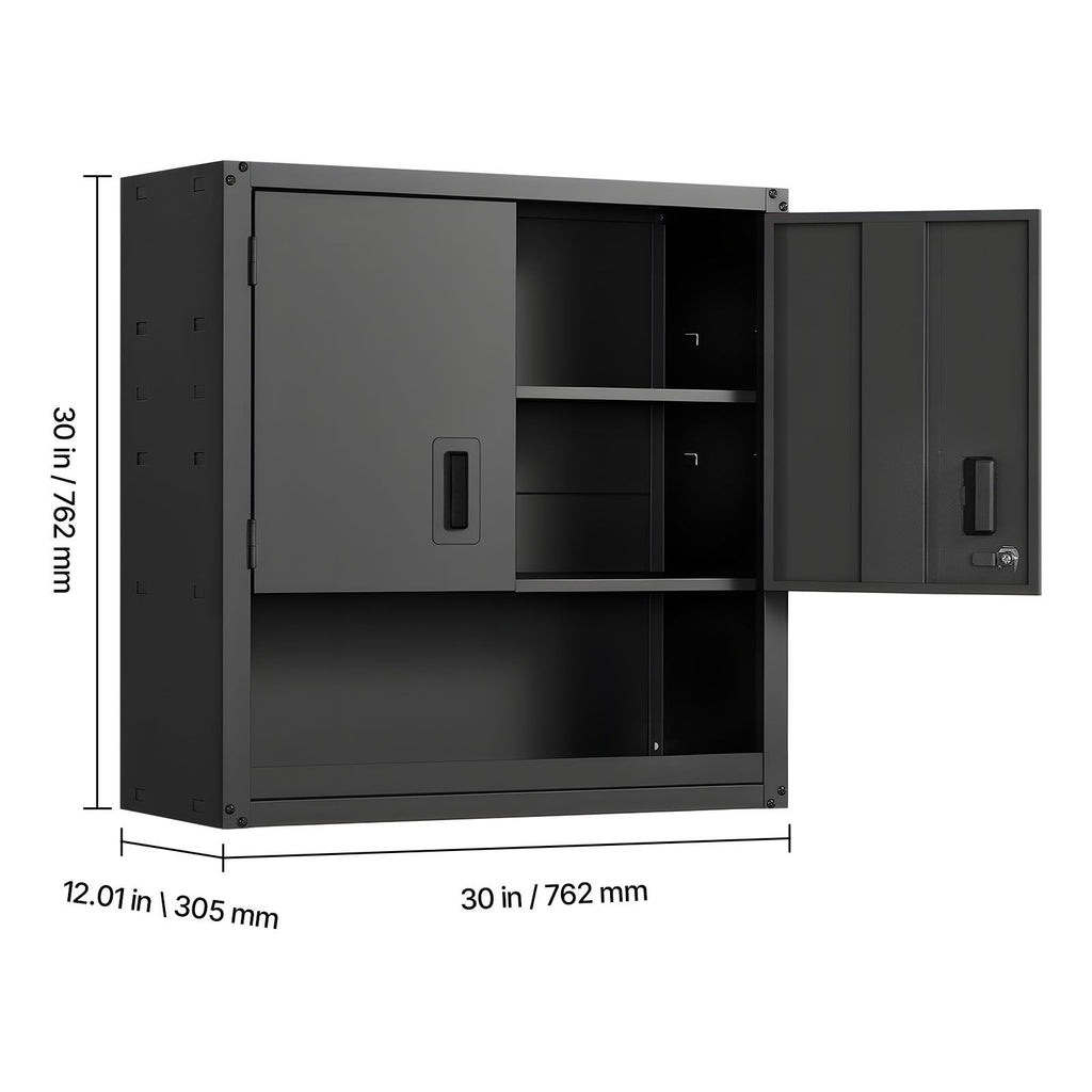 30- Wide Steel Wall Cabinet with Locking Doors and Adjustable Shelf