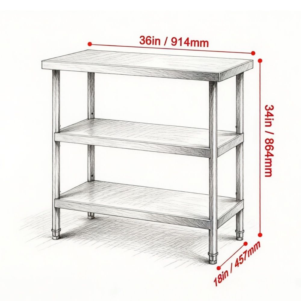 Mobile Kitchen Work Table with Adjustable Shelves and Casters