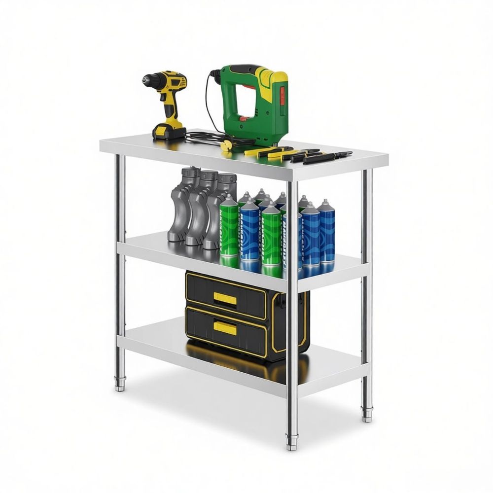 Mobile Kitchen Work Table with Adjustable Shelves and Casters