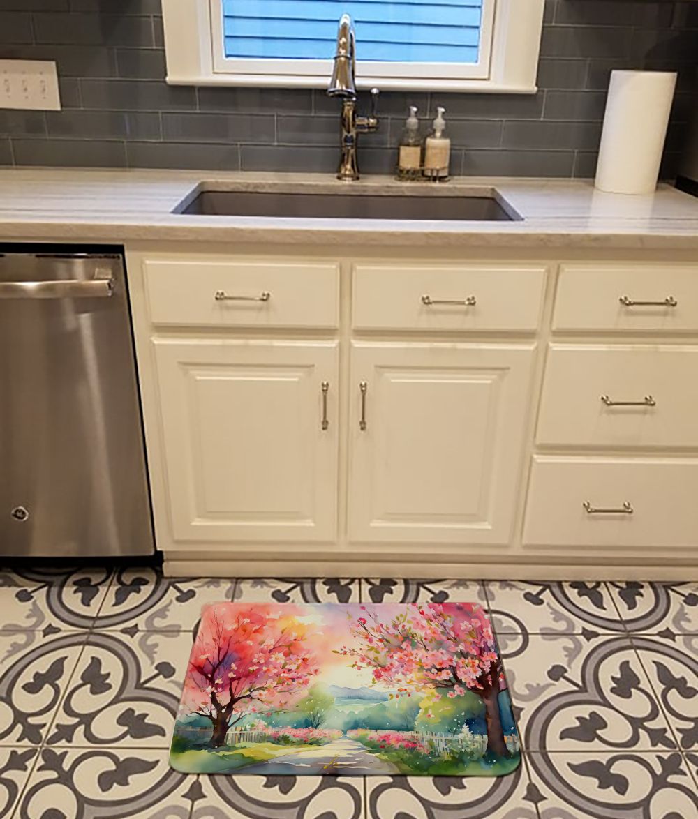 Michigan Apple Blossoms Watercolor Floor Mat