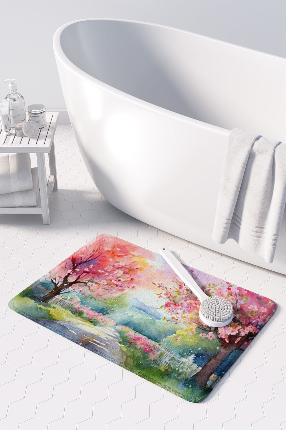 Michigan Apple Blossoms Watercolor Floor Mat