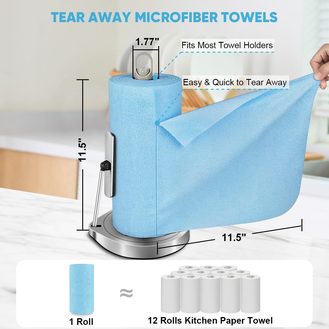 50-Pack Microfiber Cleaning Cloth Roll for Cars, Kitchen & Windows - Blue 50
