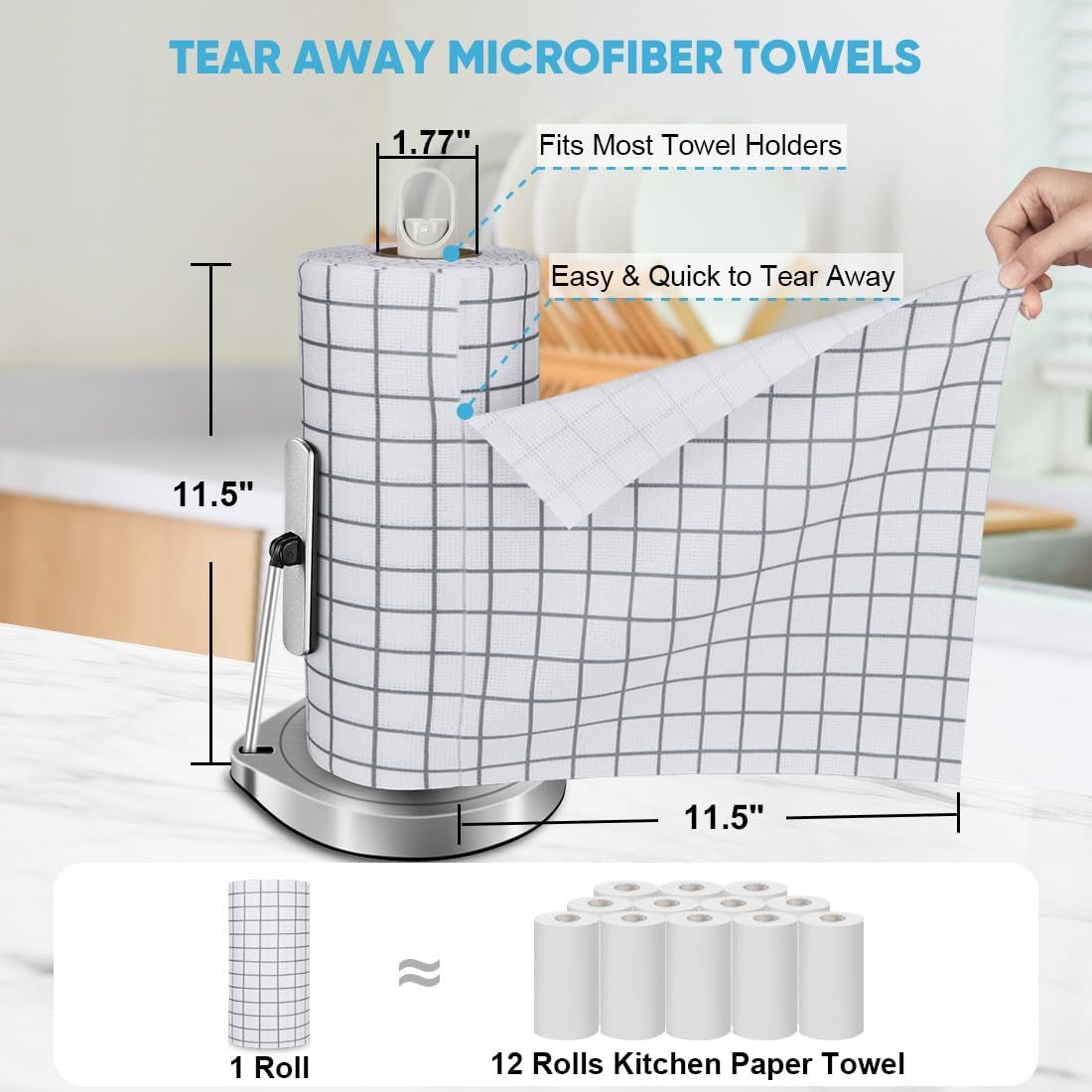 50-Pack Microfiber Cleaning Cloth Roll for Cars, Kitchen & Windows