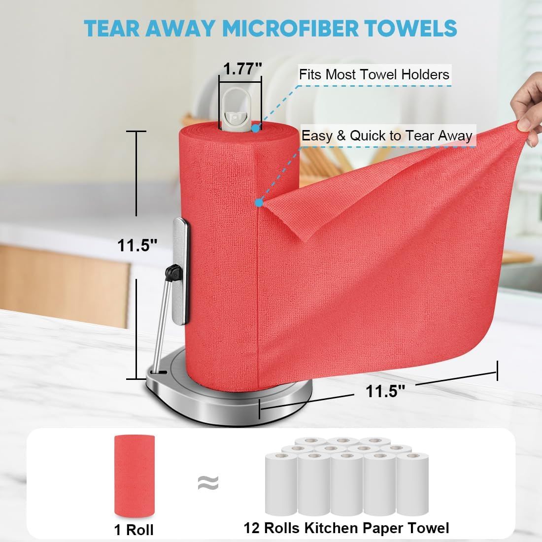 50-Pack Microfiber Cleaning Cloth Roll for Cars, Kitchen & Windows